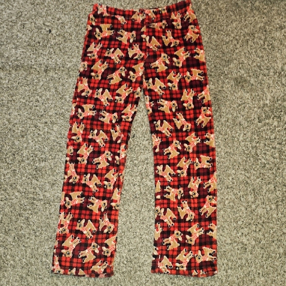 Youth Sz Small Fleece Sleep Bottoms. Rudolph.